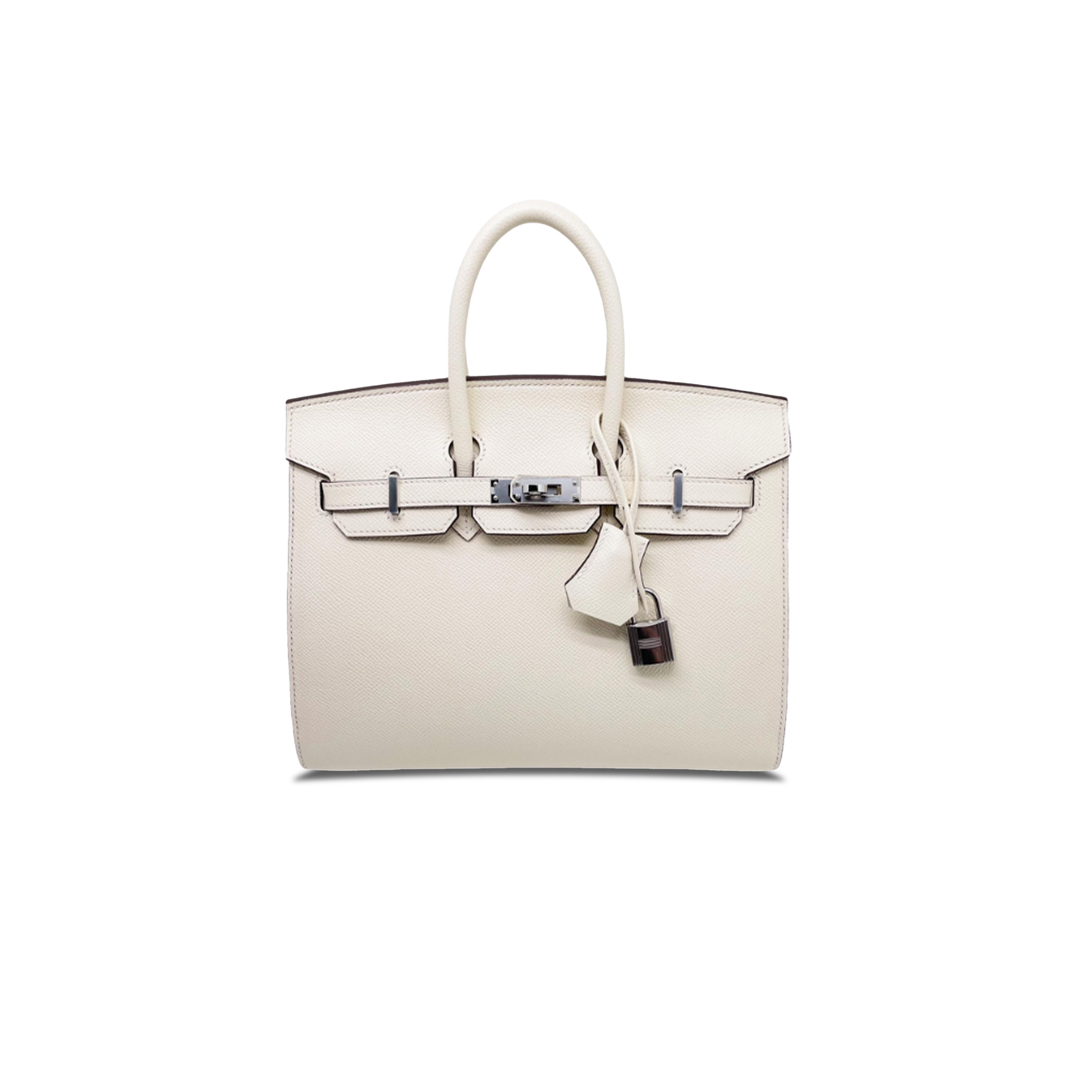 HERMES BIRKIN 25 EPSOM LEATHER CREAM WHITE SILVER BUCKLE HANDBAG 24062877 (25*20*13cm)